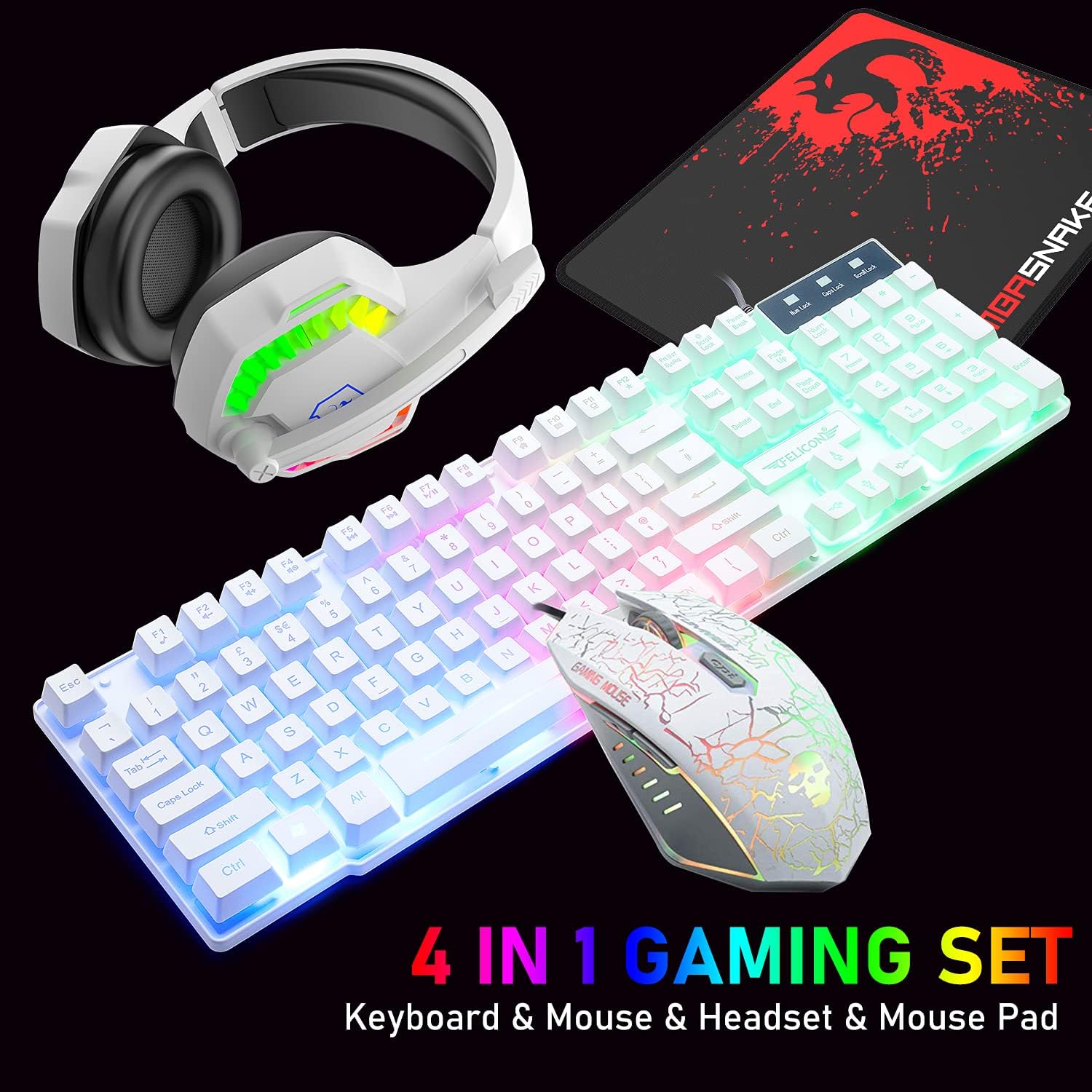 Gaming Accessories Combo - MAMBASNAKE T11 UK 100% Gaming Keyboard&Mouse&Headset&Mouse
