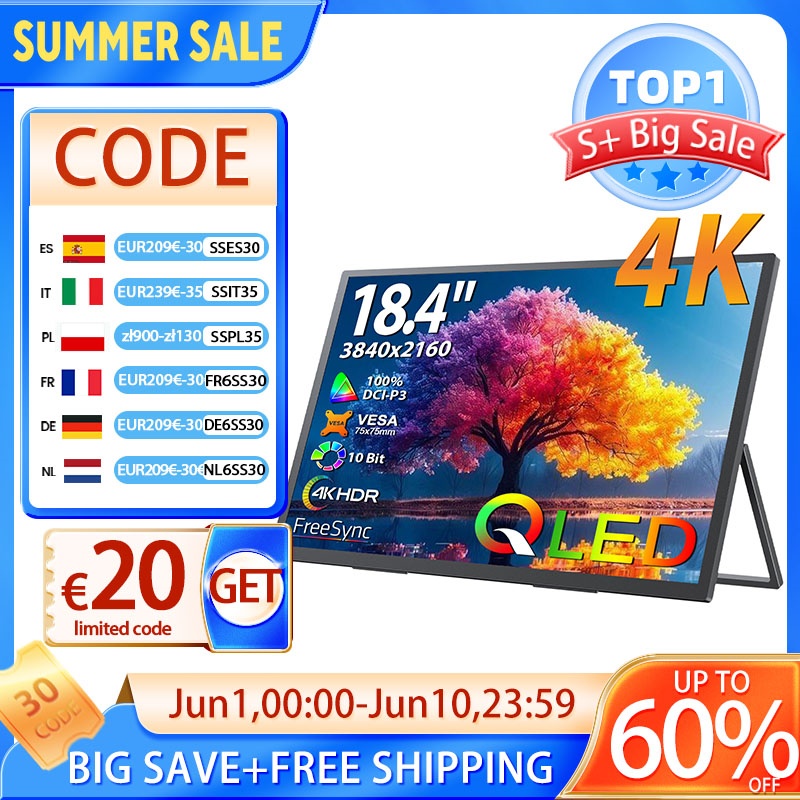 UPERFECT 18.4 inch 4K QLED Por - Monitor 144Hz 27Inch 评论和价格