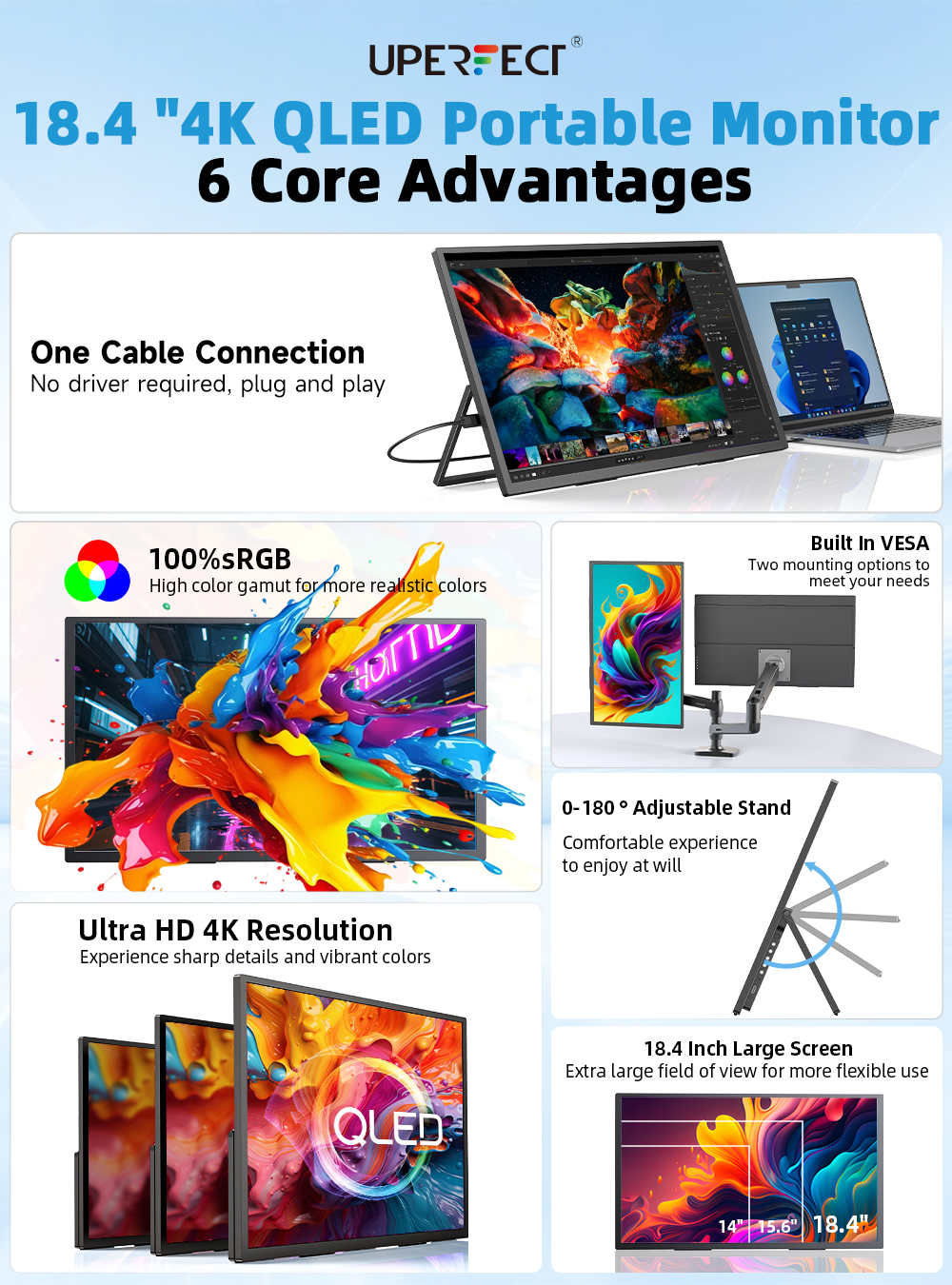 UPERFECT 18.4 inch 4K QLED Por - Monitor 144Hz 27Inch 评论和价格