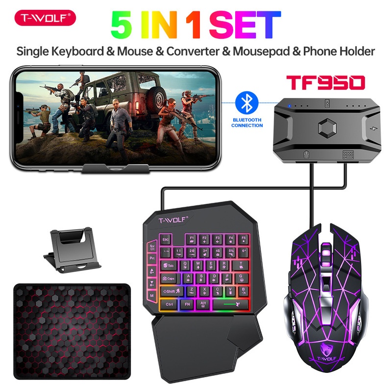 T-Wolf Tf950 5 In 1 One Handed - Gaming Accessories Combo 评论和价格